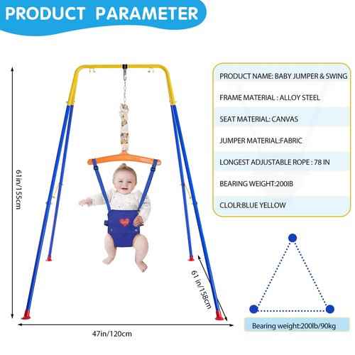 3 in 1 Toddler Swing & Jumper, Baby Swing & Bouncer for Outdoor Indoor Play, Baby Bouncer Jumper with Safety Seat, Foldable Metal Stand (Swing & Jumper Set)