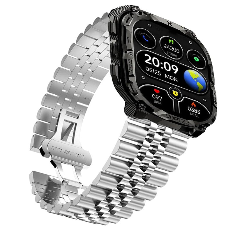 Lamshaw Compatible with CARBINOX Vortex bands, Solid Stainless Steel Heavy Band with Butterfly Folding Clasp Link Bracelet Compatible with CARBINOX Vortex, X-Ranger, Vortex, Vesta, Blaze Round, Blaze S, Blaze Square Smart Watch (Silver)