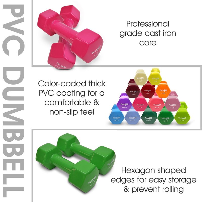 Yes4All Deluxe Vinyl Coated Cast Iron Dumbbell Weights - PVC Dumbbell Sets for a Total Body Workout (Sets of 2, Organe, 4lbs)