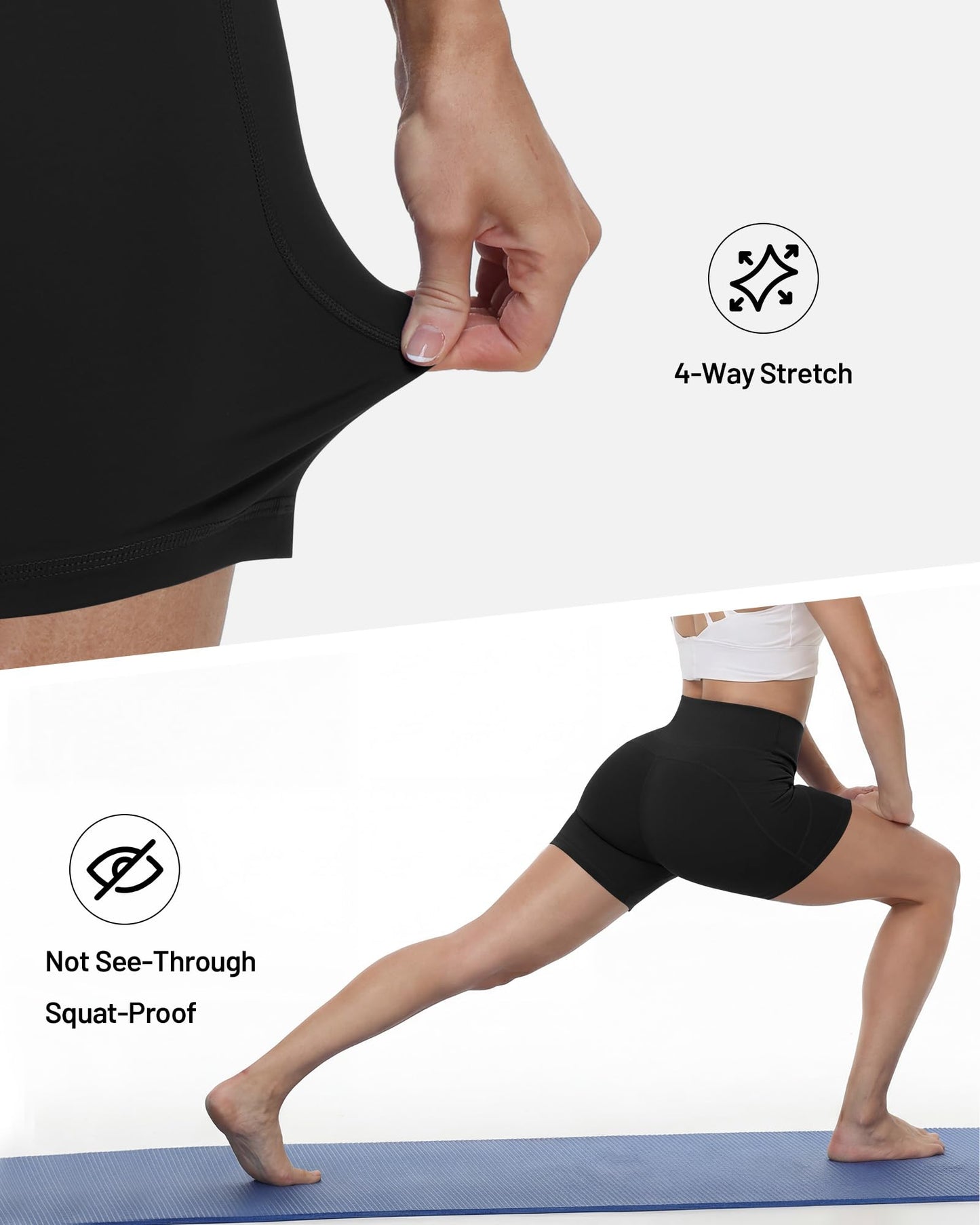 Runhit Biker Shorts Women No Front Seam Spandex Yoga Workout Gym Volleyball Running High Waisted Tummy Control Soft Compression Pockets 4" Black XS