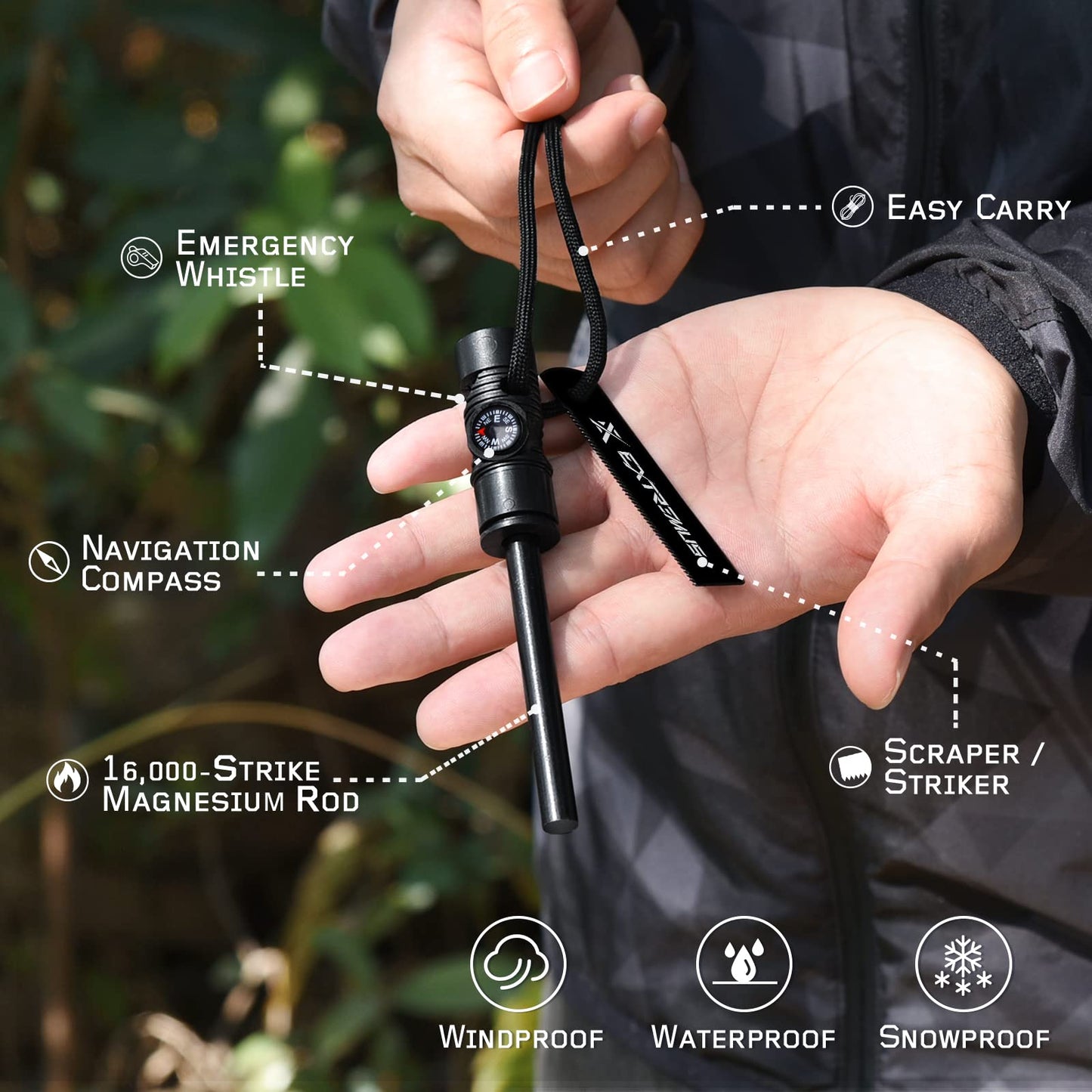 Extremus 6-in-1 Magnesium Fire Starter, High Temp Ferro Rod, Survival Kits with Camping Fire Starter and Survival Lighter for Hiking, Hunting, Backpacking, Outdoor Fire Striker