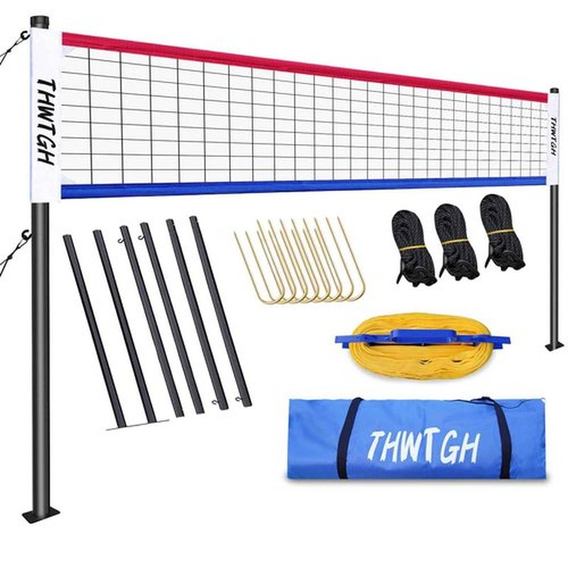 THWTGH 2025 Upgraded Portable Outdoor Volleyball Net Set with Adjustable Height Aluminum Poles, Volleyball Net for Backyard, Anti-Sag Design, Portable Volleyball Net for Backyard,Grass and Beach