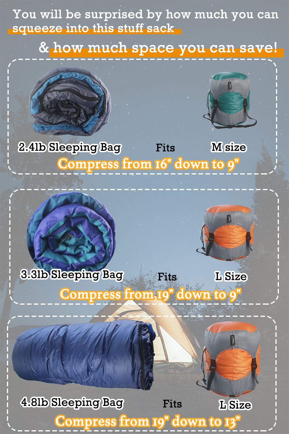 Frelaxy Compression Sack, Ultralight Sleeping Bag Stuff Sack Compression Stuff Sack - Space Saving Gear for Camping, Hiking, Backpacking (Turquoise, S)