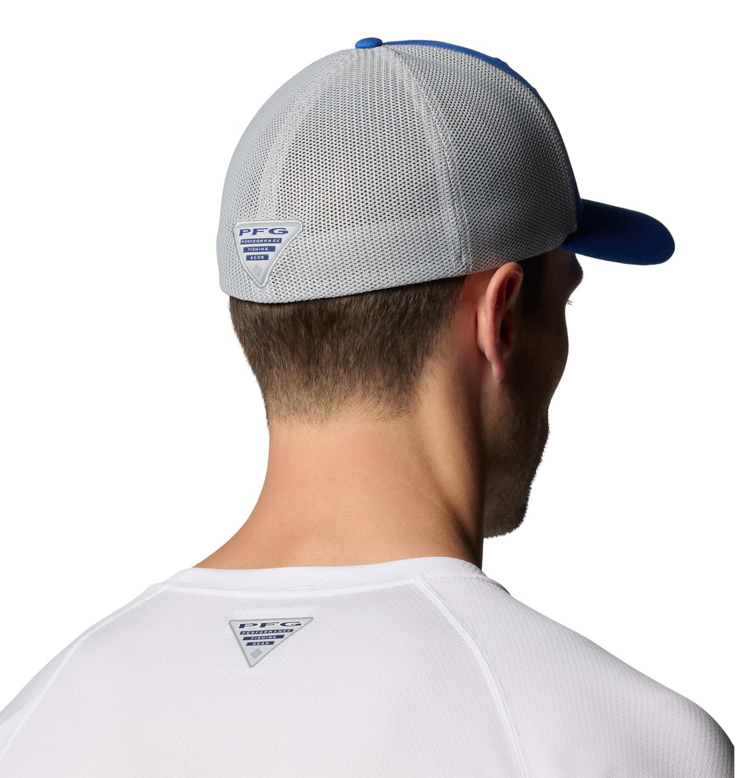 Columbia Unisex PFG Fish Flag Mesh Ball Cap, Vivid Blue/Cool Grey/US Fish Flag, Small/Medium