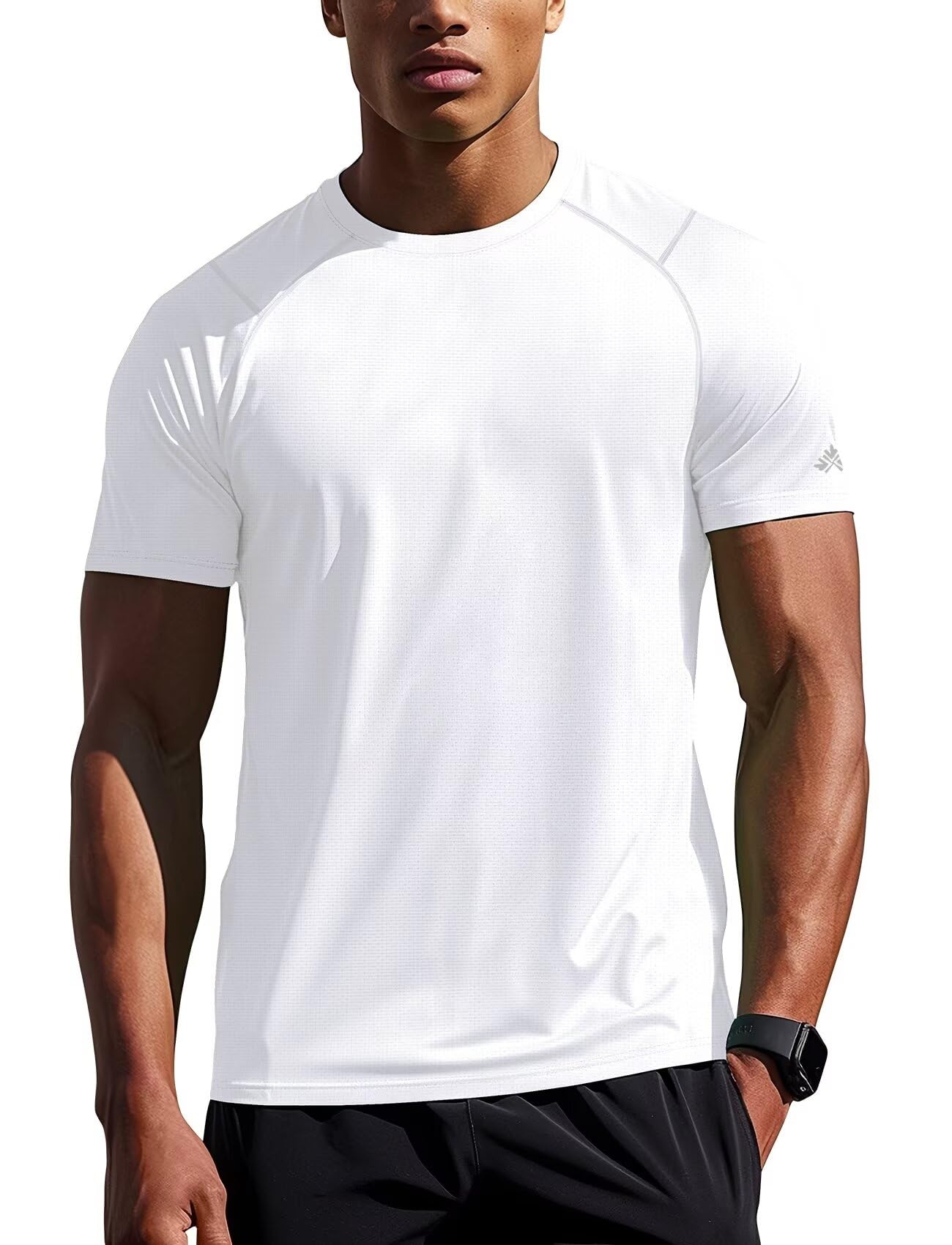 Mens Workout Shirts Dry Fit(White,L)