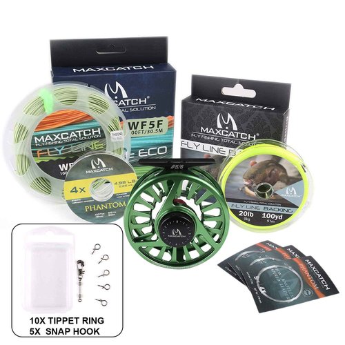Maxcatch Fly Fishing Reel with CNC-machined Aluminum Body Avid Series Best Value - 1/3, 3/4, 5/6, 7/8, 9/10 Weights (Green Reel+Line Combo, 3/4 wt)
