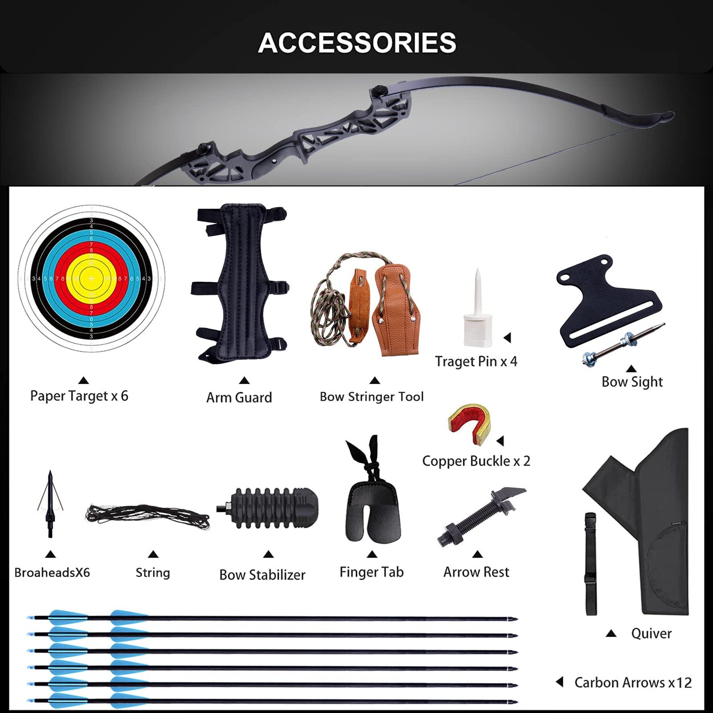Furqery 52" Bow and Arrow Set for Adults, Archery Recurve Bows Beginner Right & Left Handed, Takedown Recurve Bow with 12 Carbon Fiber Arrows for Hunting & Target Practice Outdoor, 40lb
