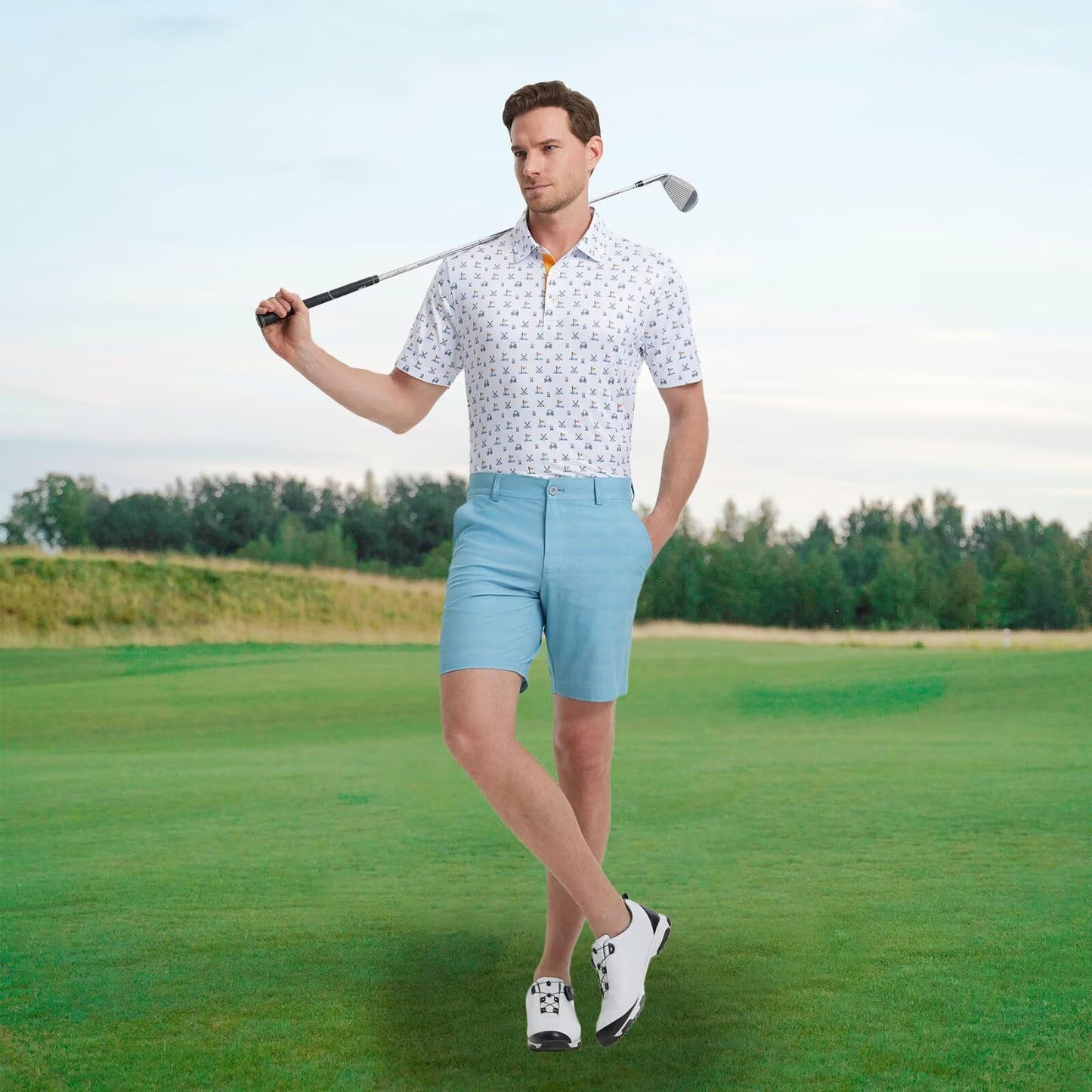 M MAELREG Polo Shirts for Men Quick Dry Fit Short Sleeve Performance Moisture Wicking Print Men’s Golf Shirts