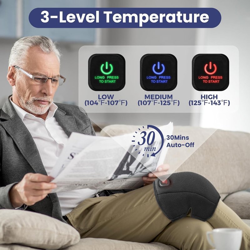 Heating Pad for Knee Cordless, Heated Knee Brace with 3000mAh Large Battery Capacity, Knee Warmer for Arthritis Injury Sprain Swelling Pain Relief, Gift for Elderly (Single)