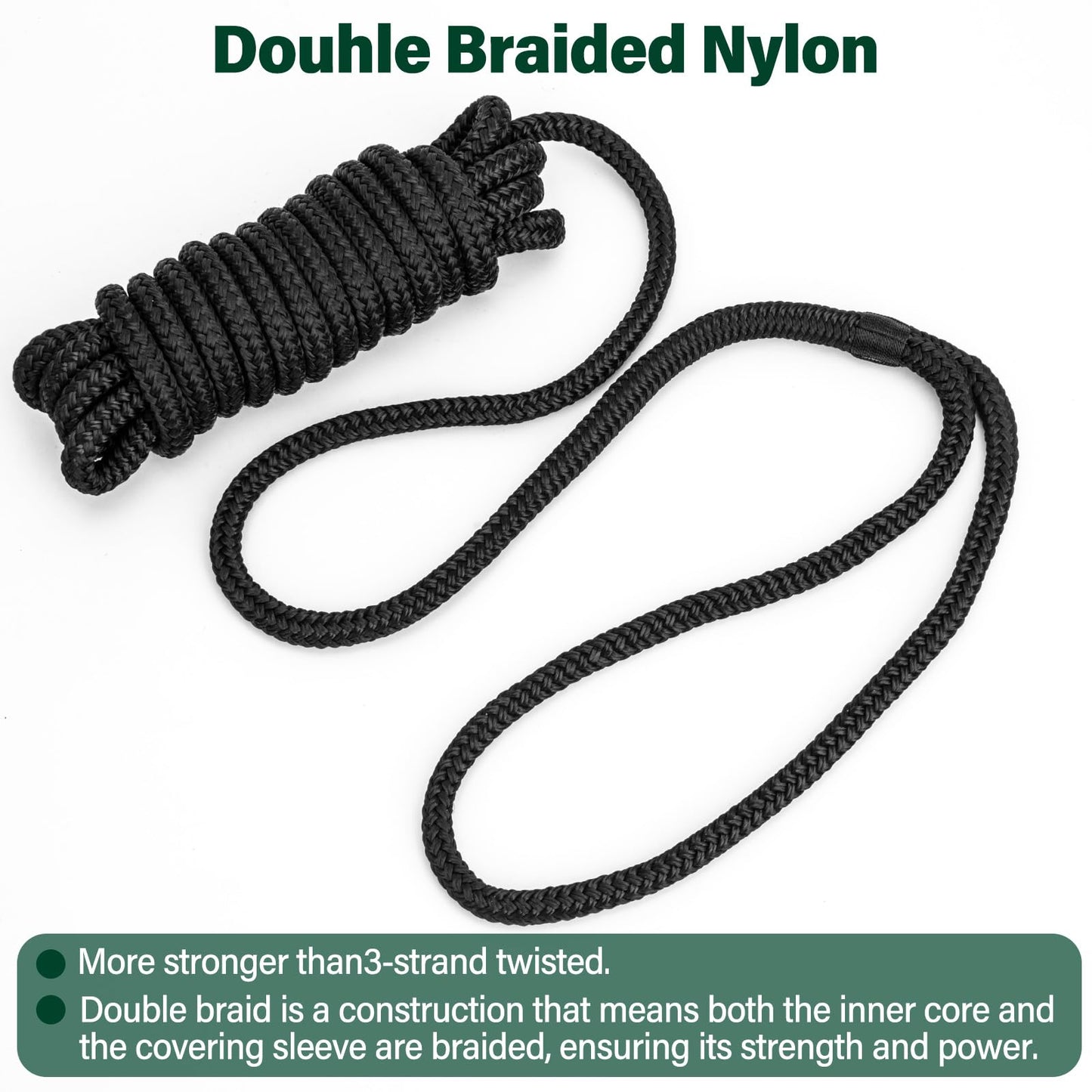 PropelTech 4 Pack 3/8" x 15’ Boat Dock Lines for Boat & Pontoon, Premium Marine- Grade Double Braided Nylon Dock Line, Pre-Spliced with a 12" Eyelet-Black,Boating Gifts for Men