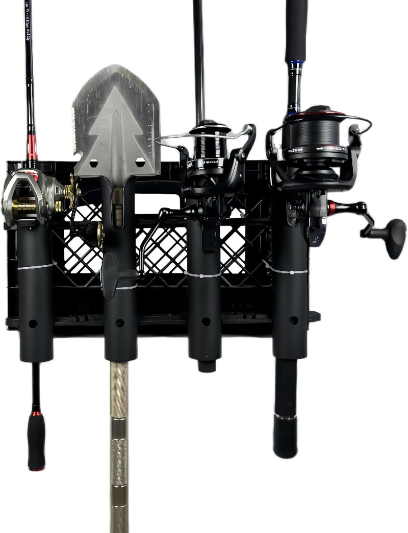 Fishing Rod Holder Rack - Wall Mounted 4-Pole Tubes for Organized Storage | Black Finish