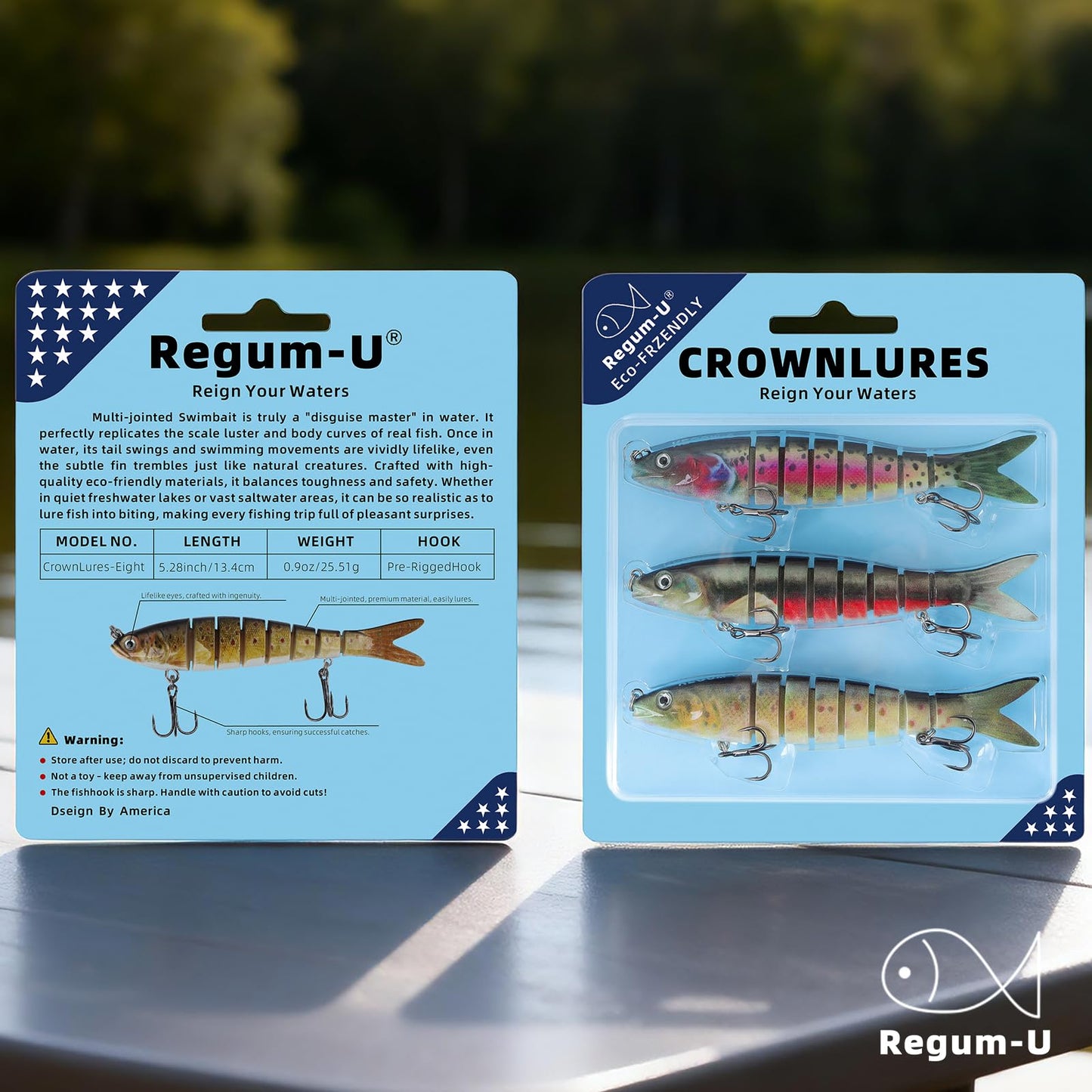 Regum-U Crown Fishing Lures 8 Segment Realistic Swimbait with 3D Eyes Vibrating Actions,Smooth Lifelike Swimming for More Bites,Reinforced Fiber Joint