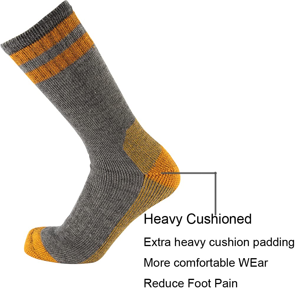 Cerebro Merino Wool Socks for Men, Cushioned Mid-calf Socks Moisture Wicking Men's Hiking Socks for Home, Trekking, Outdoors (4Pairs Yellow+Green+Red+Blue)