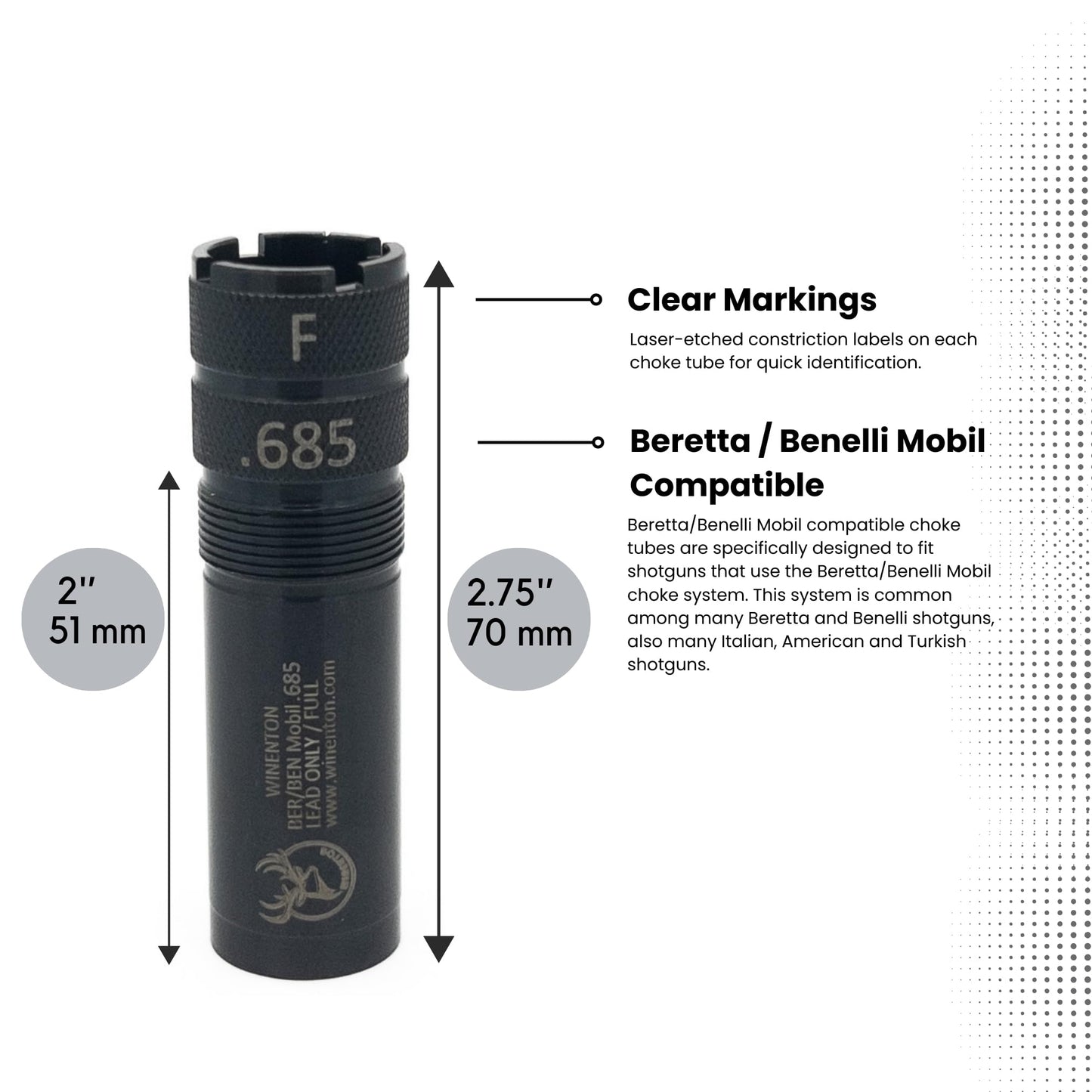 Winenton™ Extended Choke Tubes Set - BER/Ben Mobil Thread ONLY - 12Ga - 5 Pieces Choke Tubes with Wrench - Black