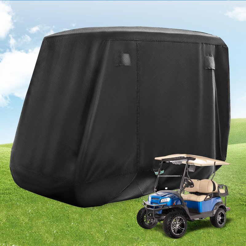 CLUBRALLY Golf Cart Cover with Doors and Reflective Stripes, 620D Waterproof Golf Cart Cover 2/4 Passenger for Club Car, EZGO, YAMAHA Golf Carts - Black