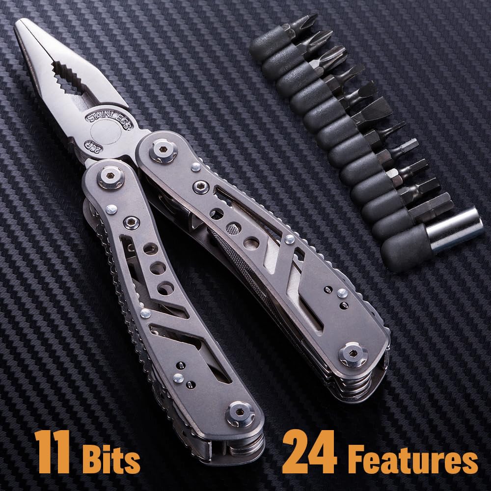 Multitool 24-in-1 with Mini Tools Knife Pliers and 11 Bits - Multi Tool All in One Multi Function Gear for Men Best Multi-tool Kit for Work EDC Camping Backpacking Survival - Great Gift for Men 2238