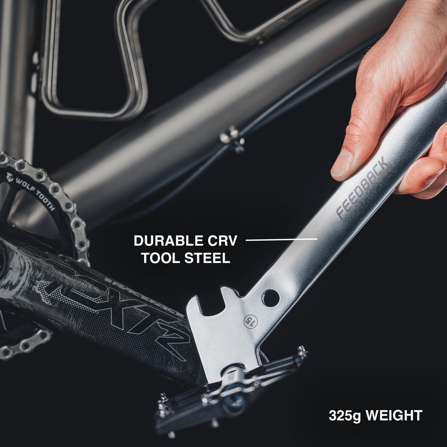 Feedback Sports | Bicycle Pedal Wrench Combo | 2-in-1 Pedal & Axle Nut Tool | 15mm Angle Head, Closed Axle Nut Wrench | For Bike Maintenance & Repair
