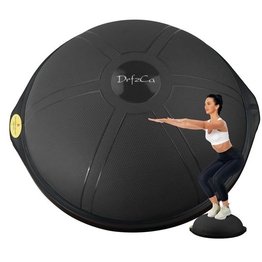 DrfzCa Balance Ball Trainer-Half Ball for Yoga with Resistance Band and Foot Pump, Improve Workout Half Balance Ball,Exercise Balance Ball for Stability Training and Home Gym