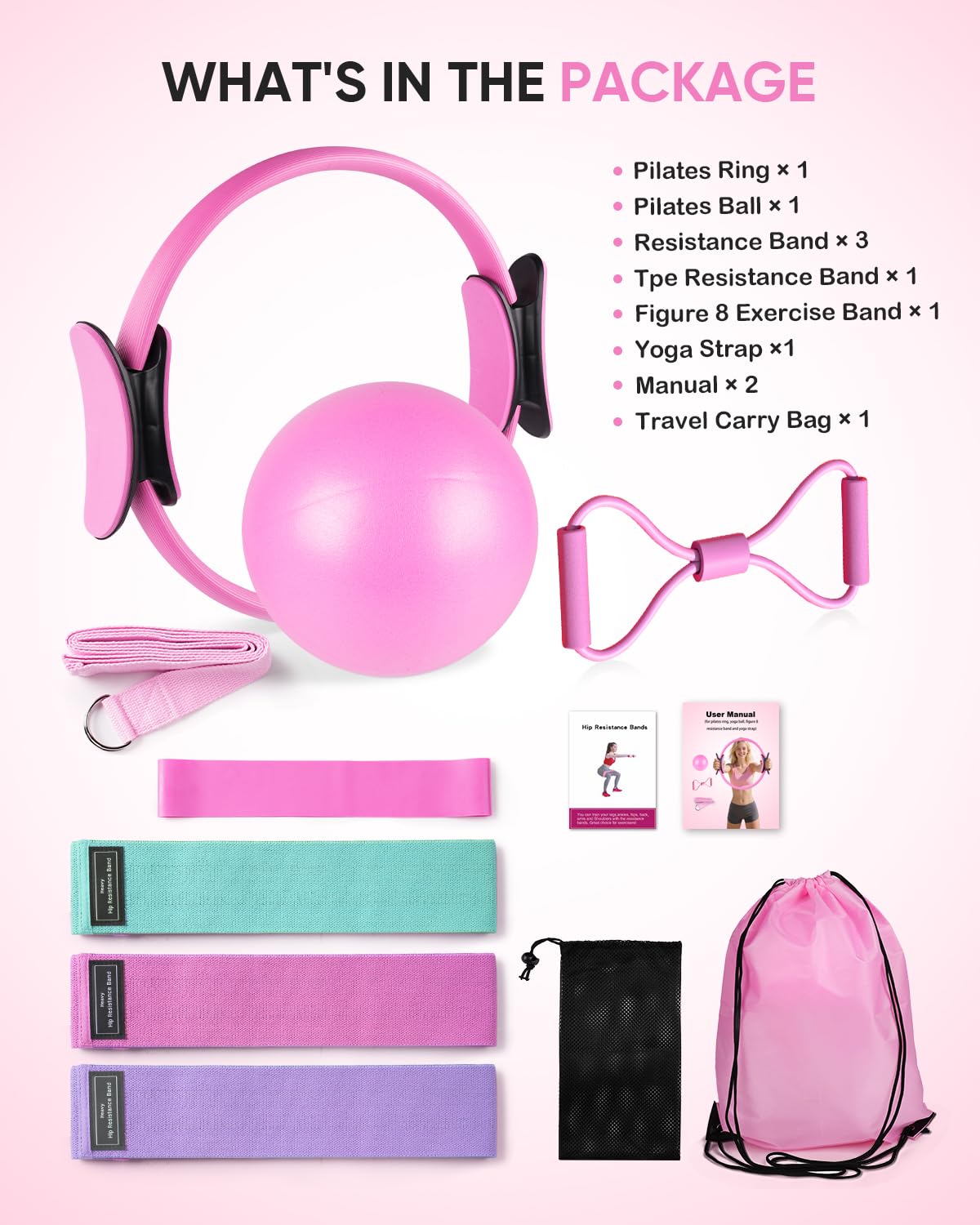 Home Pilates Kit, Pilates Essentials Kit for Women, Pilates Equipment Set with 9" Yoga Ball, Pilates Ring, Resistance Bands & Accessories, Guides, Pilates Ring and Ball Set for Starters Home Workouts