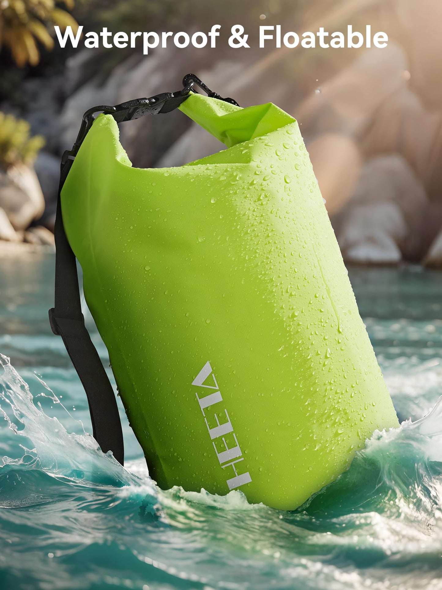 HEETA Waterproof Dry Bag for Women Men, Roll Top Lightweight Dry Storage Bag Backpack with Emergency Whistle for Travel, Kayaking, Boating, Camping, Beach, Cruise Ship Essentials (Lemon Green, 10L)