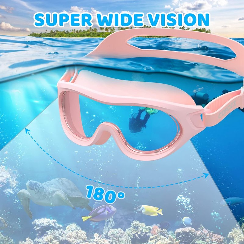 Kids Swim Goggles - No Leak Anti-Fog UV Protection | Wide View Design for Ages 6-14