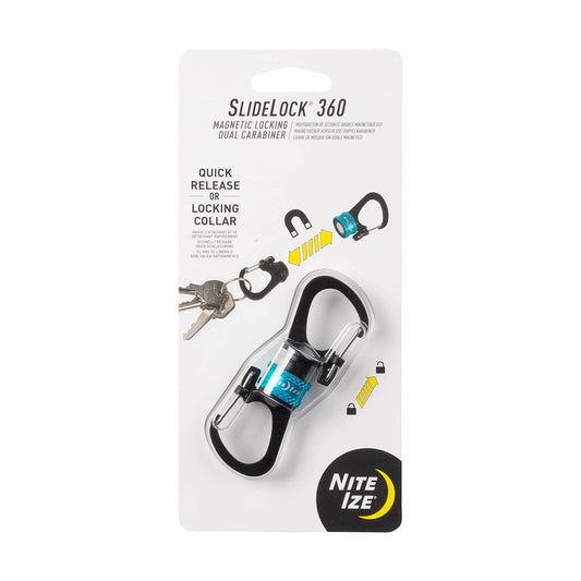 Nite Ize SlideLock 360 Degree Magnetic Locking Dual Carabiner - S-Biners with Twist-to-Lock Collar - Magnetic Carabiner Keychains for Keys, Camping Accessories & More - Blue