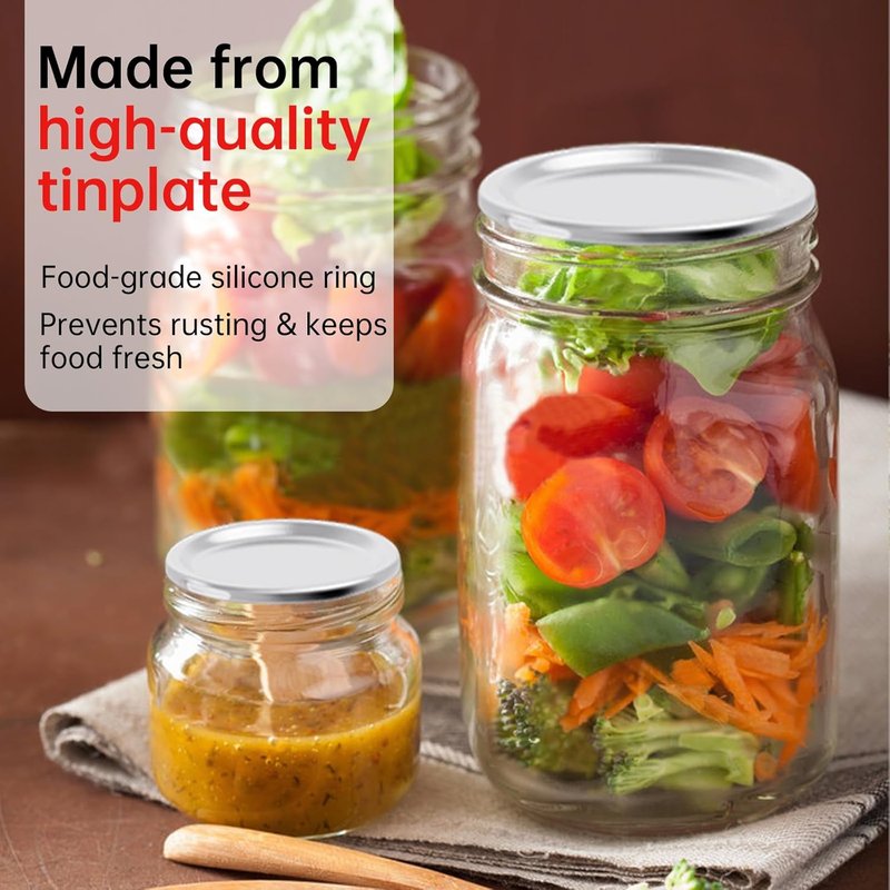 Mason Jar Lids - 48PCS Wide & Regular Mouth Vacuum Seal Compatible | No Date Reminder