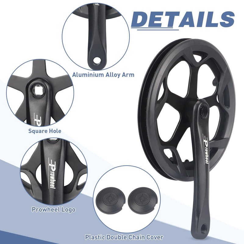 Prowheel E Bike/ Bike Crankset 1 Piece/Single 48T/52T Steel Chainring with Double Chain Cover 170mm Aluminium Alloy Arm for Single Speed and 6/7/8 Speeds Electric Bike,Bicycles, Folding Bicycle