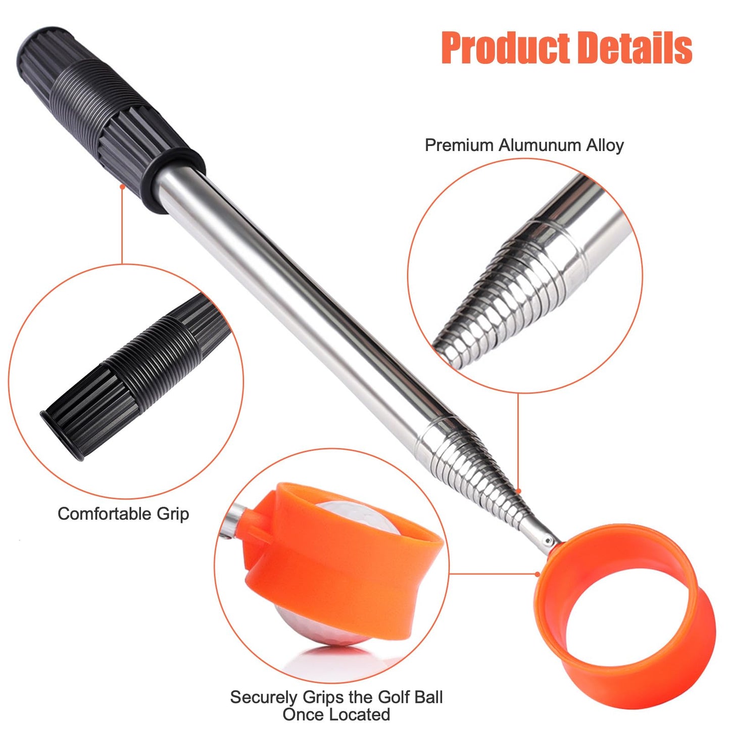 Gihunk Golf Ball Retriever Telescopic, 12Ft Aluminum Alloy Golf Ball Retriever for Water, Ball Retriever Tool Golf Ball Grabber, Telescopic | Two-Sided | Easy Grab Ball | Golf Gifts for Men & Golfers