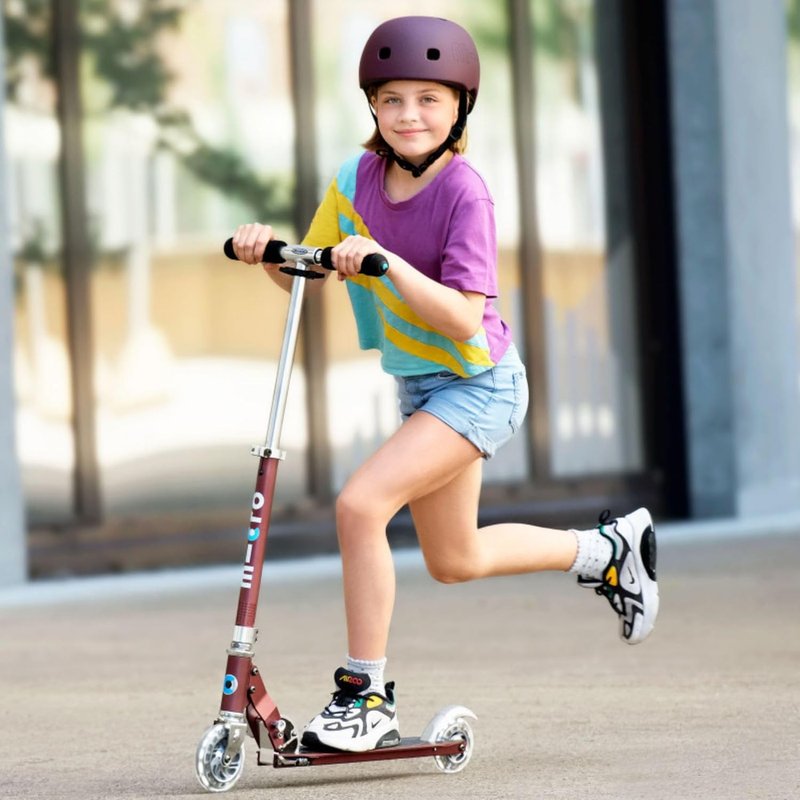 Micro Kickboard Sprite LED Scooter - Lightweight 2-Wheeled Design | Foldable, Light-Up Wheels for Kids & Teens, Autumn Red