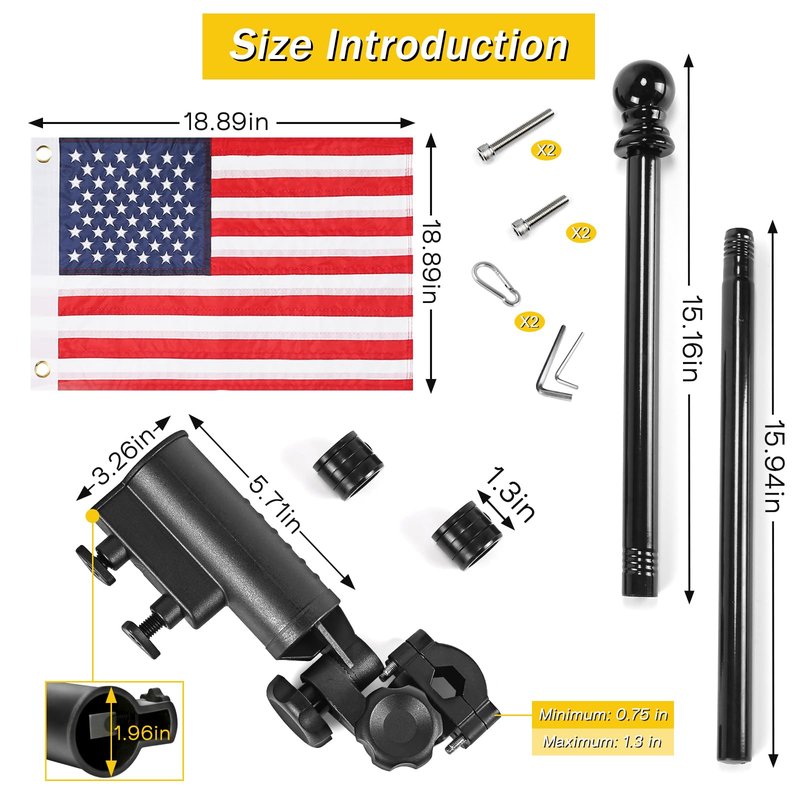 SANXIACAR Golf Cart Flag Holder with USA Flag Pole Kit Set for EZGO TXT RXV Club Car Precedent DS Tempo Onward Yamaha Boat Flag Pole Mount Kit (with American Flag 12 x 18 Inch)
