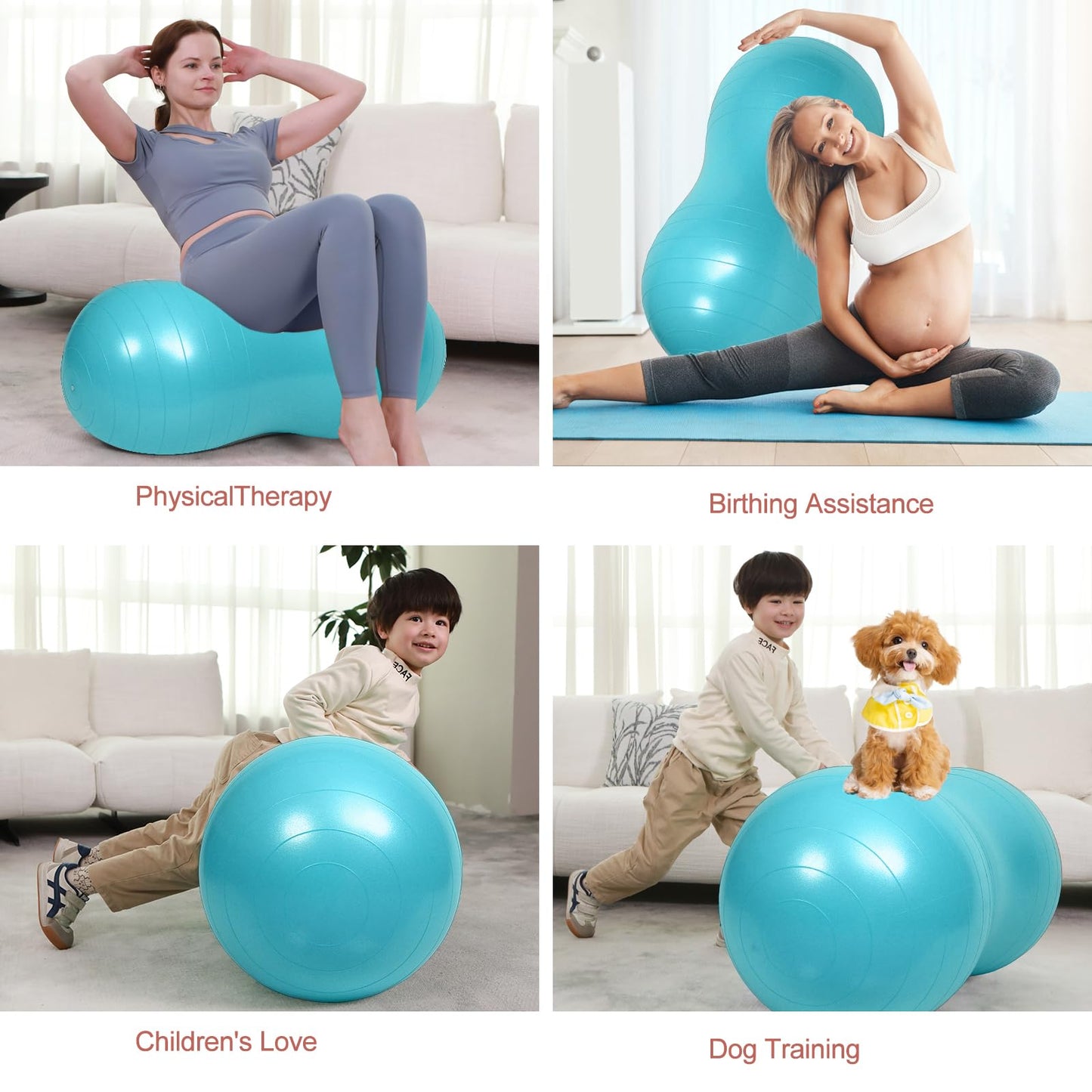 INPANY Peanut Exercise Ball for Labor, Physical Therapy & Fitness(Cyan)