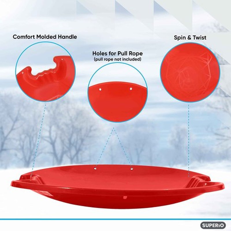 Superio Round Snow Saucer Sleds- Plastic Disc Sleds for Kids and Adults- Heavy Duty Sled Discs with Handles for Downhill Sledding, Winter Outdoor Sports (Blue-Green-Fuchsia, 26 Inch)