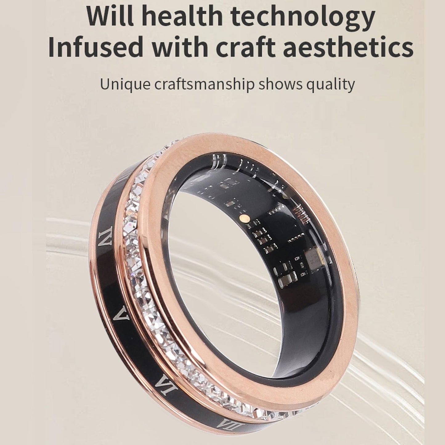 FOSA Health Rings for Women Men, Smart Fitness Tracker Roman Numerals Rotatable Wedding Band Gold Smart Ring Health Tracker (8)
