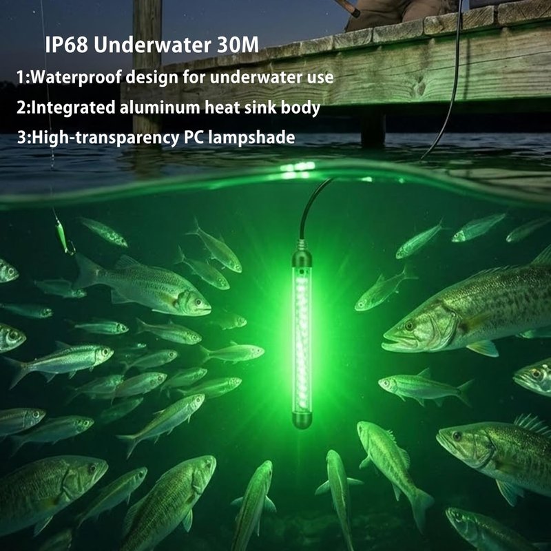 Underwater Fishing Light - 6000/9000/12000LM Waterproof Green LED for Night Fishing | 16.4ft Cord, Freshwater & Saltwater