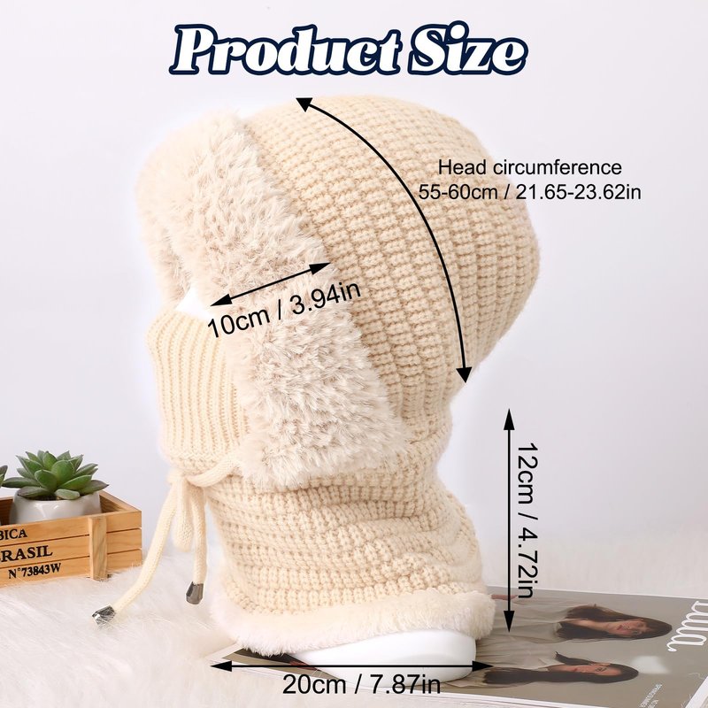 3 in 1 Beanie Hat with Scarf and Mask,Beanie Hat for Women,Winter Warm Knitted Ski Scarf&Mask Set,Face Cover&Neck Gaiter(Gray,1pc)