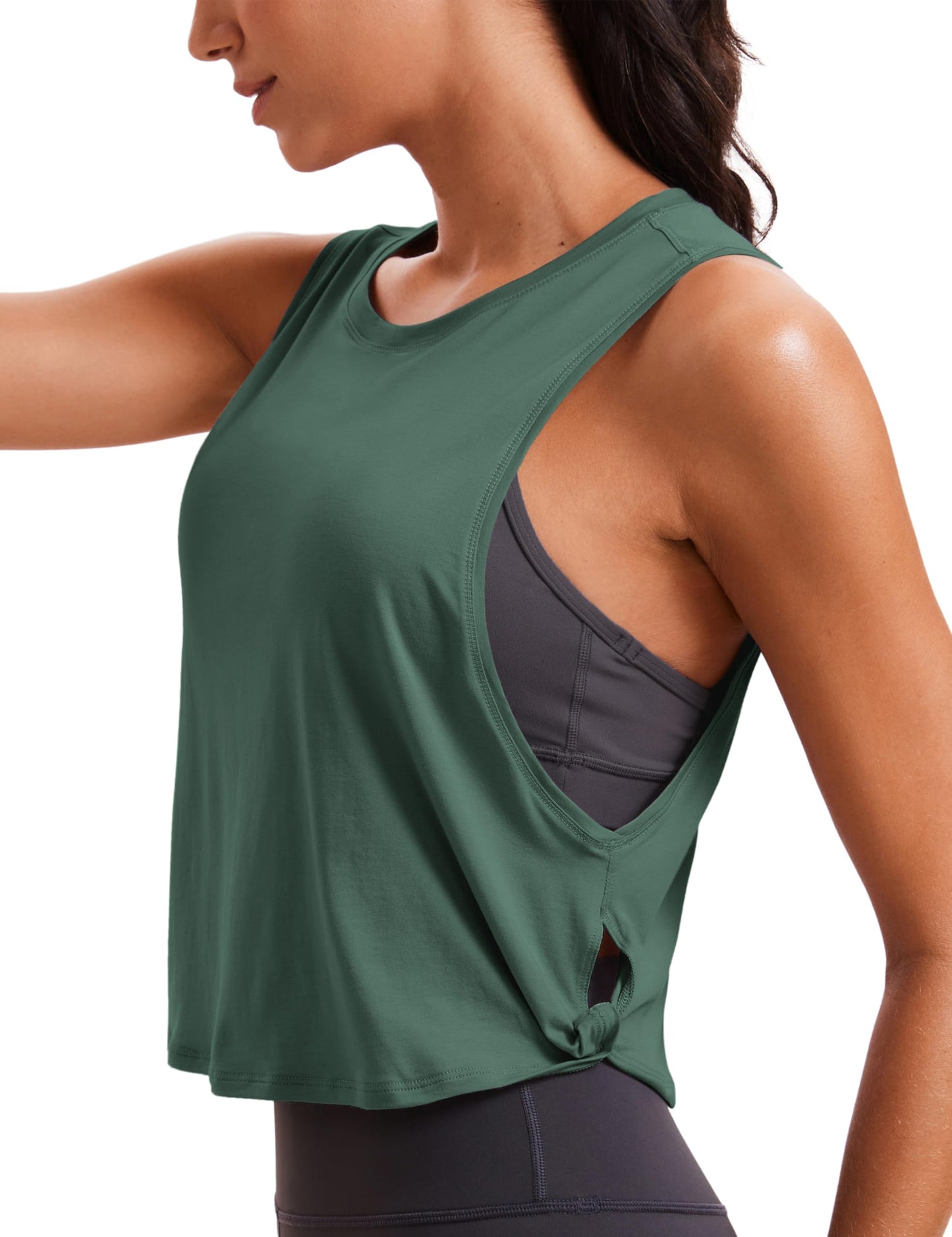 CRZ YOGA Pima Cotton Dropped Armhole Tank Graphite Green Medium