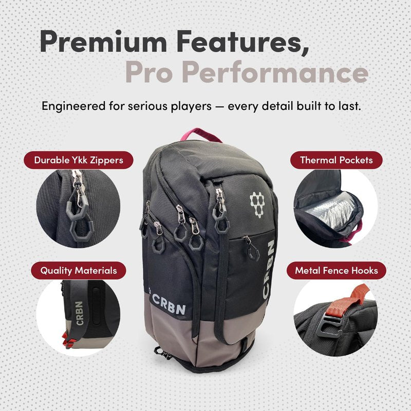 CRBN Pickleball - Backpack - Pro Team Pickleball Bag - Padded Compartment with Space for 3 Paddles, Shoes & More