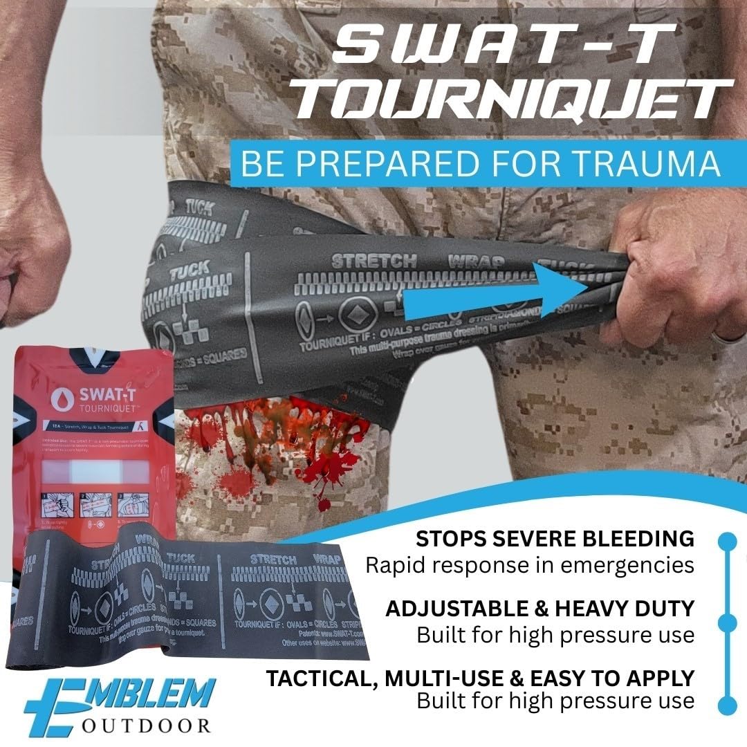 Emblem OD 242 Piece First Aid Survival Kit with Tourniquet | MOLLE Pouch with Paracord | Camping Hunting Hiking and Emergency Preparation | Survival Gear | Car First Aid Kit | Black