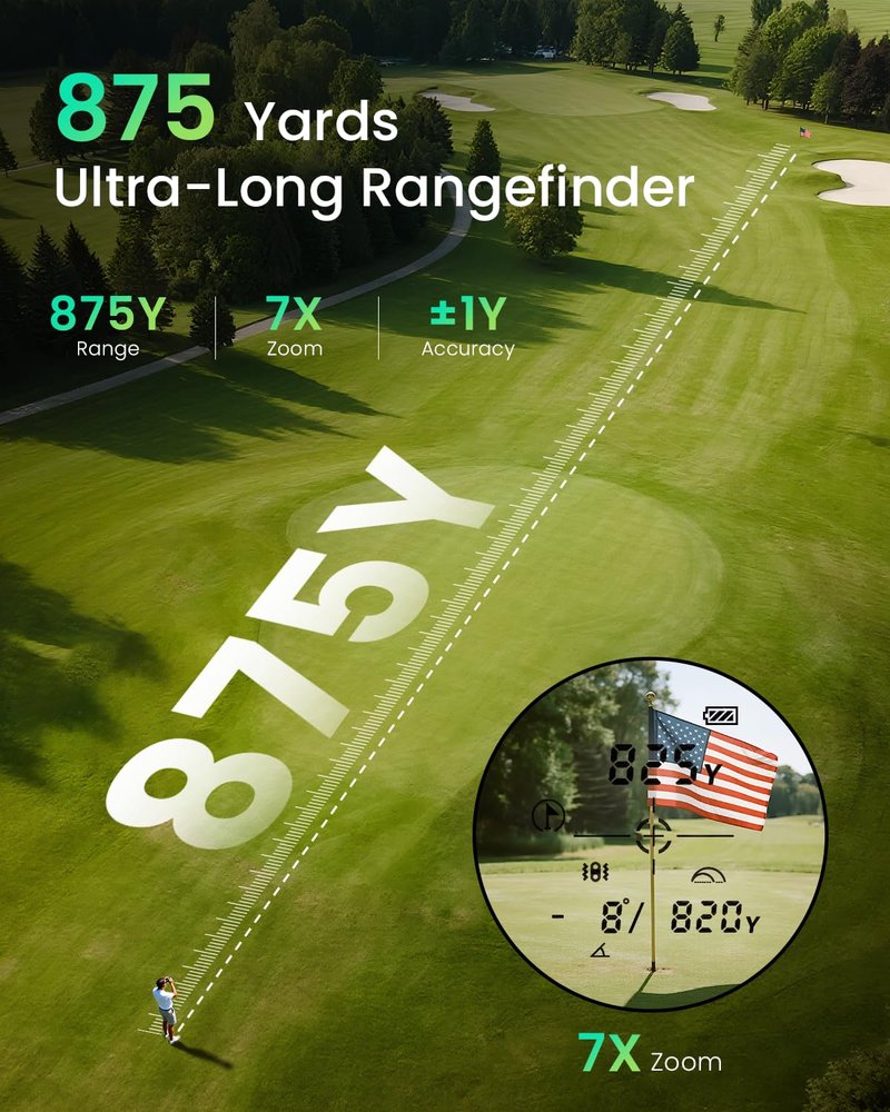 ZELTRI Range Finder -875 Yards Laser Golf Range Finder, Rechargeable Rangefinder, 7X Magnification, 0.1s Flag Pin Locking Vibration, Golf Accessories for Men and Women