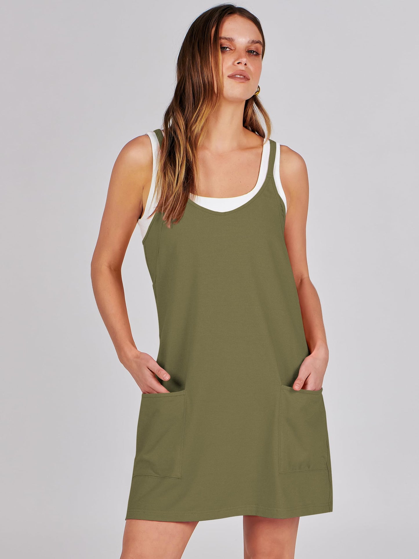 ANRABESS Women Athletic Dress Summer Tennis Workout Active Sports Mini Romper Dress Built in Shorts Travel Vacation Clothes Army Green X-Large