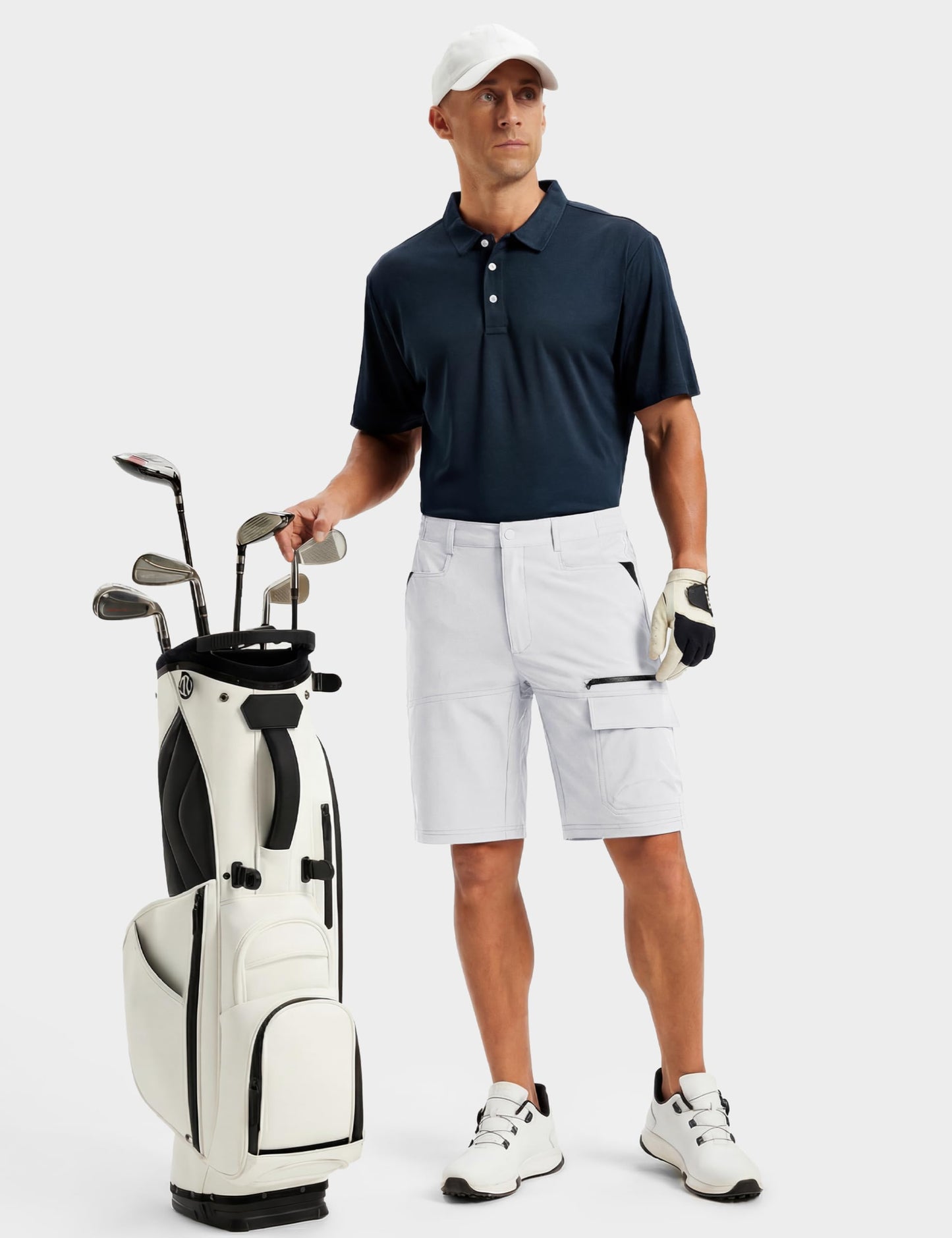 TACVASEN Mens Golf Shorts 10" Cargo Casual Dress Shorts Quick Dry Water Resistant Summer Hiking Travel Business Zipper Pockets White 38