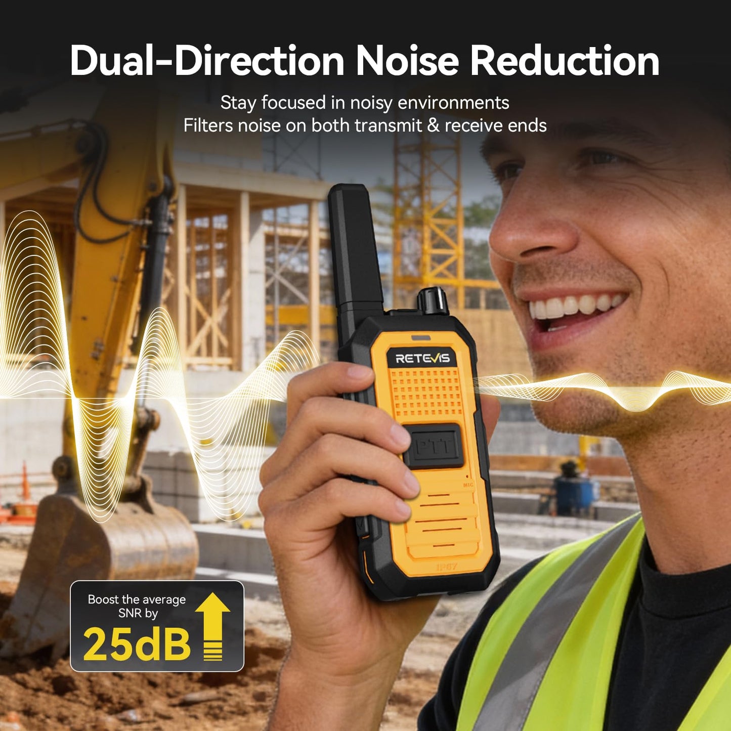 Retevis RB48A Heavy-Duty Waterproof Walkie Talkies, Rugged & Shockproof Two Way Radios Long Range, IP67, Noise Reduction, Oversized Front PTT, 23-Hour Battery, Antenna ID Rings, NOAA (4 Pack)