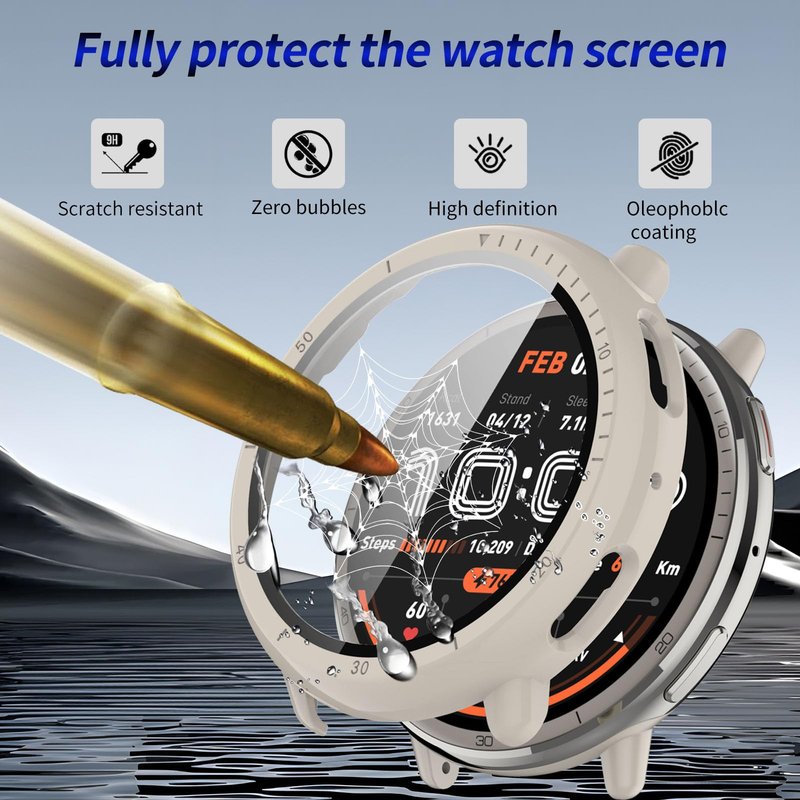 Kimiyaki 3 Pack for Amazfit Active 2 Screen Protector Case [Full Coverage], Hard PC Bumper All-Around Protective Accessories Built-in Tempered Glass Film for Amazfit Active 2