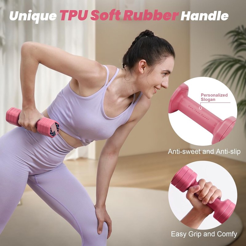 Adjustable Dumbbell Set - 4-in-1 Hand Weights for Women | 2 x 5 lb Weights with Soft Rubber Handle for Home Gym