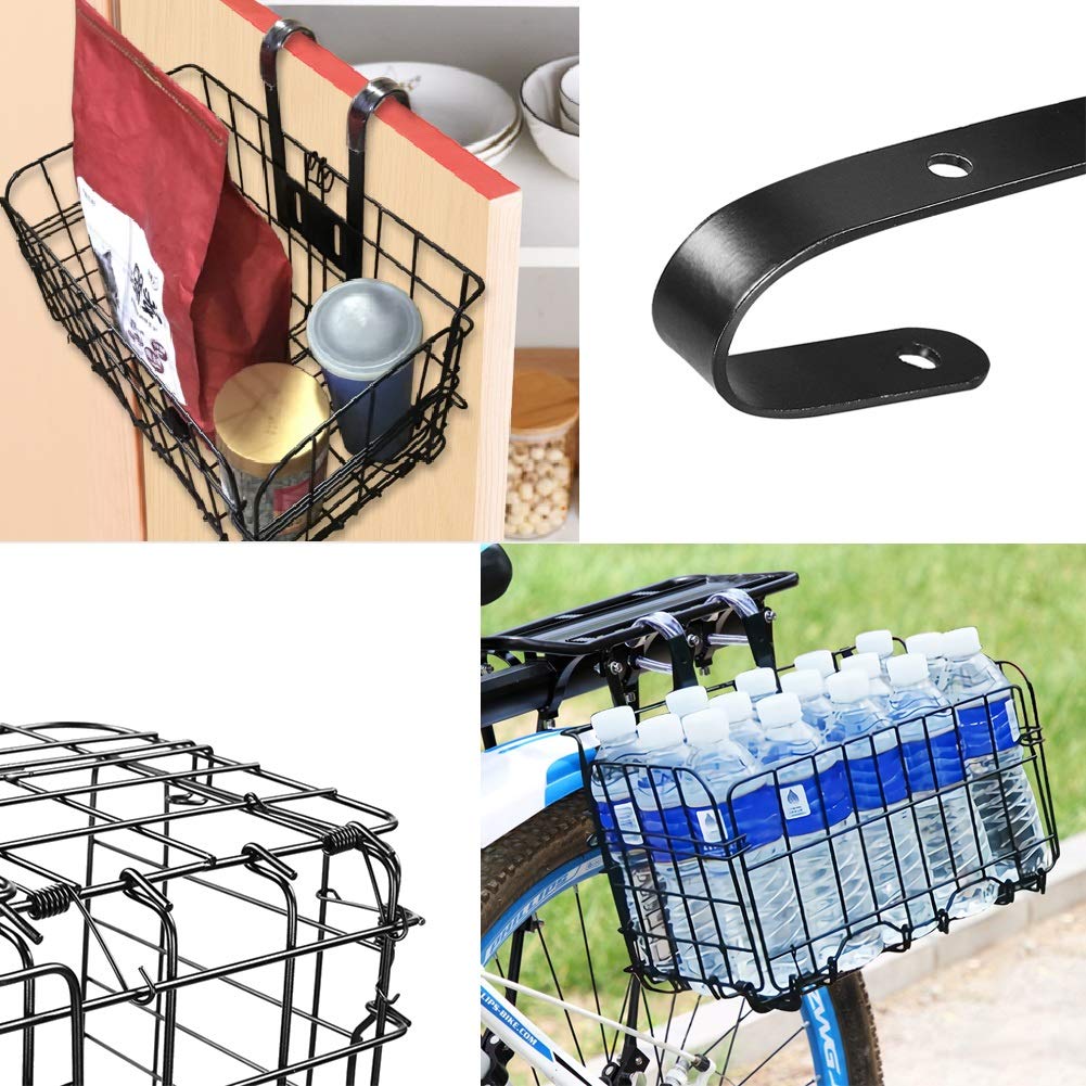 Wiel Bike Basket with Black Liner Rainproof Cover, Folding Steel Bicycle Basket Easy Install to Front Handlebar or Rear Rack, Heavy-Duty Metal Wire Bearing 33 lbs for Commuter Grocery Shopping Picnic