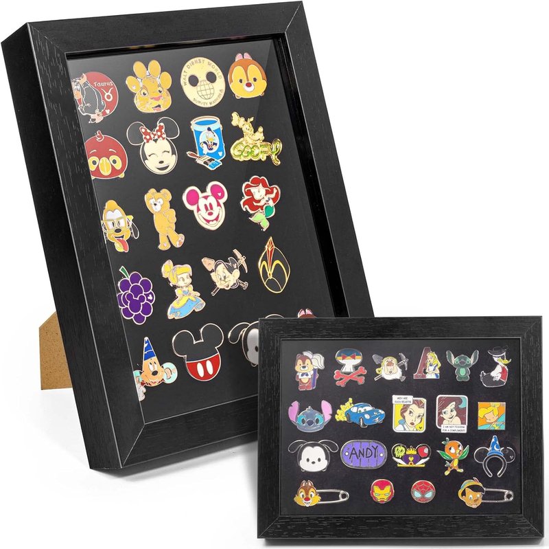 Enamel Pin Display Frame - 7x9 Shadow Box for Wall & Tabletop | Brooch Holder in Black