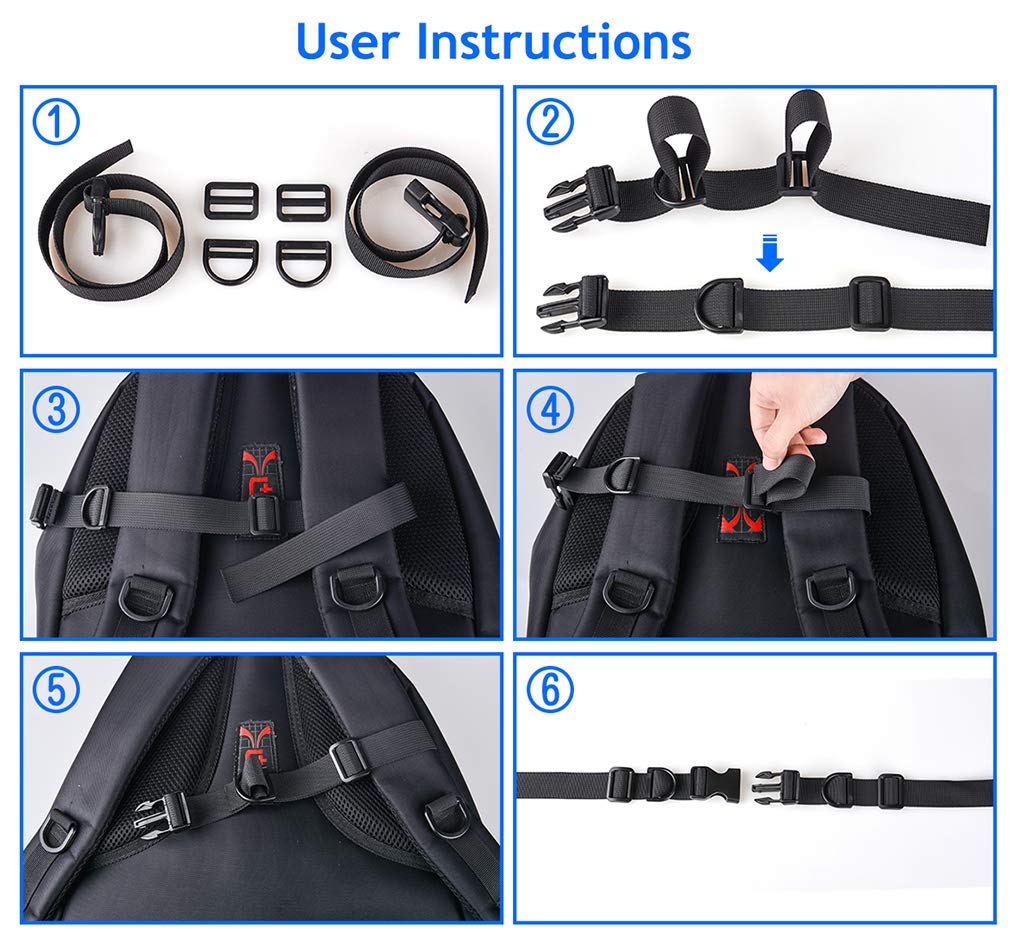 Oziral Backpack Chest Strap [2 Pack] Heavy Duty Adjustable Backpack Sternum Strap Chest Belt with 10 Pieces Zipper Pulls