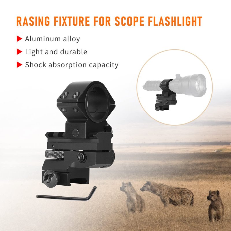 Odepro AS004 Windage and Elevation Adjustable Night Vision IR Light Scope Mount Picatinny Rail Mount with 25.4mm and 30mm Rings for Flashlight Scope Optic Torch