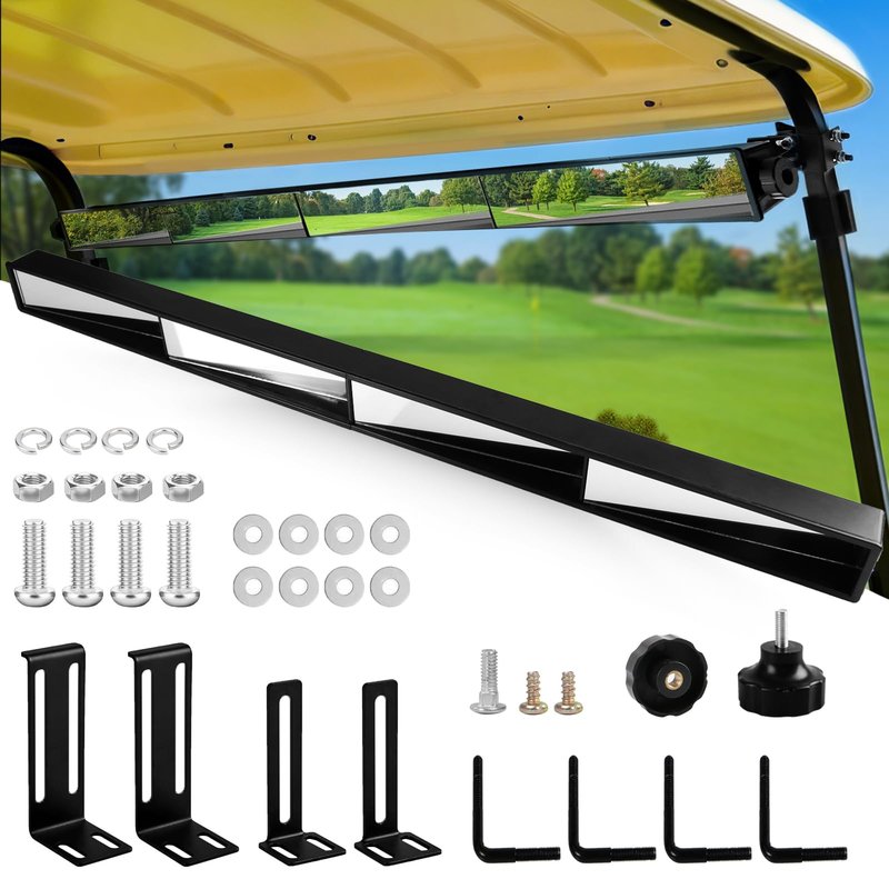 Xislet No-Drill Golf Cart Rear View Mirror - 4-Panel Wide-Angle Universal Fit for Club Car, Yamaha & EZGO - True Panoramic View with No Blind Spots